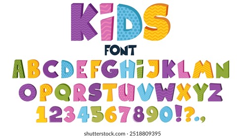 Cartoon 3d Kids font. ABC colorido feliz com letras de cores brilhantes para zona infantil. Ilustração vetorial