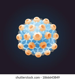Cartoon 3d model of herpes virus. External structure of pathogen. Vector illustration on dark