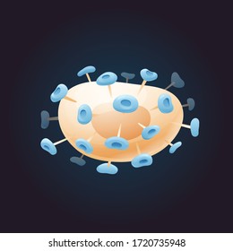 Caricatura 3d modelo del virus VIH. SIDA, inmunodeficiencia. Estructura externa del patógeno. Ilustración del vector en negro