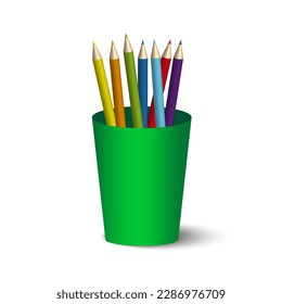 Cartoon 3d pencils glass. Office icon. Education illustration. School icon. Vector illustration.