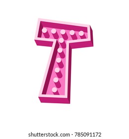 Cartoon 3d pink letter T vector illustration