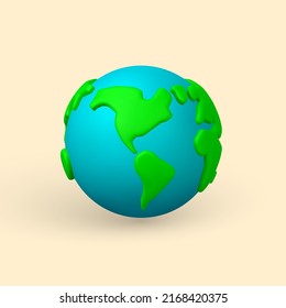 Cartoon 3d planet Earth on white background in minimal style. Vector illustration.