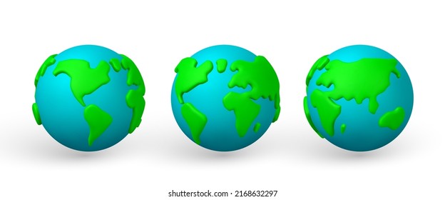 Cartoon 3d planet Earth on white background in minimal style. Vector illustration.