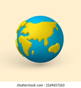 Cartoon 3d planet Earth on white background in minimal style. Vector illustration.
