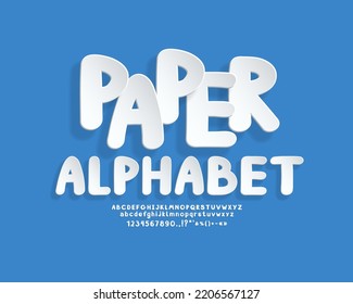 Cartoon 3d realistic paper cut font set with letters and numbers