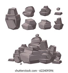 Cartoon 3d rock, granite stones, stack of boulders vector set, architecture elements for landscaping design. Heap granite stones, illustration of cartoon natural rock stone