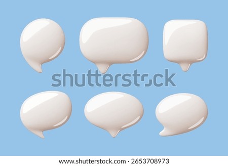 Cartoon 3d speech bubbles. Blank glossy text boxes, different shapes, communication three dimensional elements, templates, round and square balloons, classy vector render isolated set