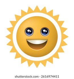 Cartoon 3d sun. Sun laughing. Vector 3d clipart isolated on white background.