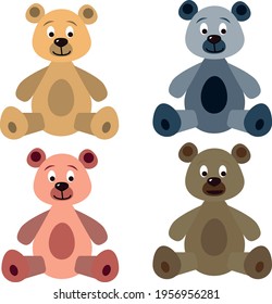 Cartoon 4 bears vector graphics set 