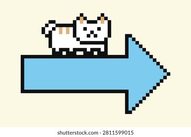 Cartoon 8 bit cute cat kitty decor kitten character pixel design.