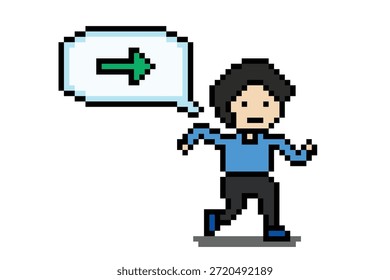 Dibujos animados de 8 bits lindo grupo de personas corren o corren maratón carrera de jogging junto con el estilo de vida de fondo de diseño de píxeles de arte.
