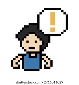 Cartoon 8 bit ponto de exclamação aviso de alerta surpresa com o homem crianças escola estudante decoração pensar arte de fundo.