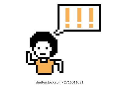 Cartoon 8 bit ponto de exclamação aviso de alerta surpresa com o homem crianças escola estudante decoração pensar arte de fundo.