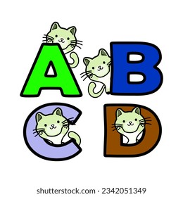 Cartoon ABCD Buchstaben mit Katzenelement. Vektorgrafik.