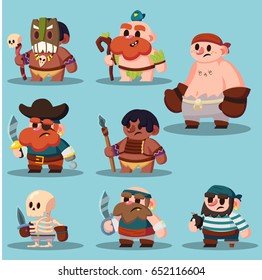 cartoon aborigine, shaman pirate game  cute icon vector set eps10