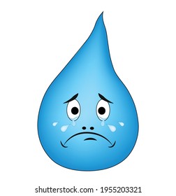 Cartoon about the drop of water, sad and crying.
 world water day, environment