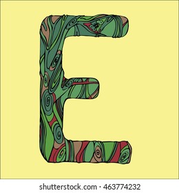 Cartoon abstract alphabet. Font type. Vector stock illustration. Letter E
