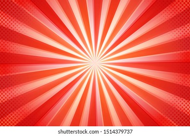 Cartoon abstract background Beautiful red sun rays.