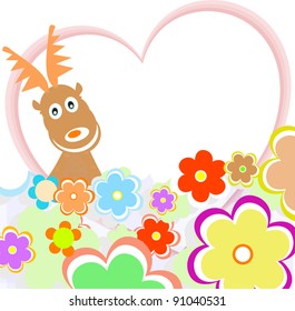 Cartoon abstract background with deers and vector floral themes