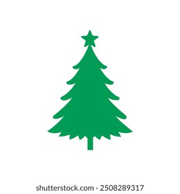  Cartoon abstract christmas tree with stars and balls vector, Christmas Tree Color Flat Icon, merry xmas celebration happy new year decoration vector illustration.