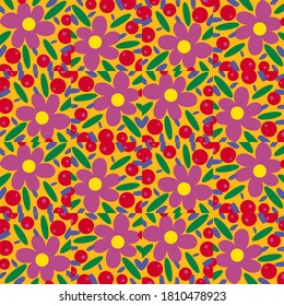 Dibujo abstracto patrón floral sin costuras con flores, ramas y hojas. Fondo de azulejos florales. Papel envuelto, textil. Ilustración vectorial.  