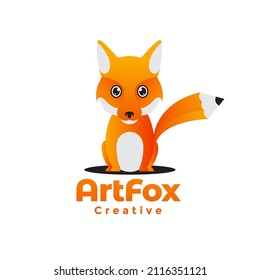 cartoon abstract fox with pencil tail logo design, vector graphic symbol icon sign illustration