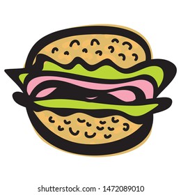 Cartoon abstract hamburger. Vector illustration