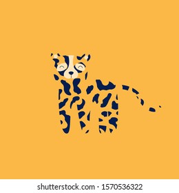 Cartoon abstract leopard masked on an orange background. Wildlife print on clothes, t-shirt. Vector stock illustration.
