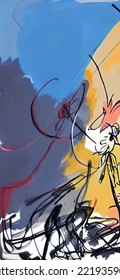 Dibujo abstracto de fondo pintado en estilo caricatura sobre fondo colorido. Banner acuarela. Moderno fondo artístico abstracto. Ilustración de diseño de vectores.