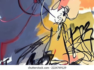 Dibujo abstracto de fondo pintado en estilo caricatura sobre fondo colorido. Banner acuarela. Moderno fondo artístico abstracto. Ilustración de diseño de vectores.