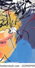 Dibujo abstracto de fondo pintado en estilo caricatura sobre fondo colorido. Banner acuarela. Moderno fondo artístico abstracto. Ilustración de diseño de vectores.