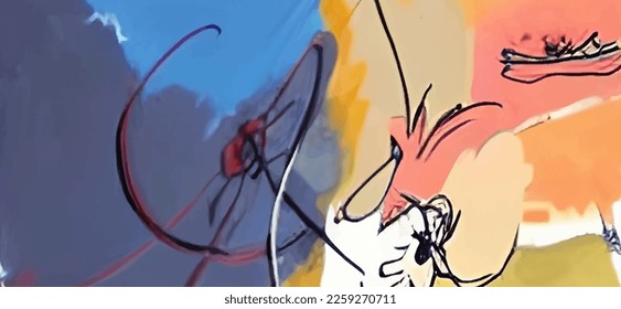 Dibujo abstracto de fondo pintado en estilo caricatura sobre fondo colorido. Banner acuarela. Moderno fondo artístico abstracto. Ilustración de diseño de vectores.