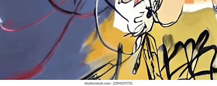 Dibujo abstracto de fondo pintado en estilo caricatura sobre fondo colorido. Banner acuarela. Moderno fondo artístico abstracto. Ilustración de diseño de vectores.