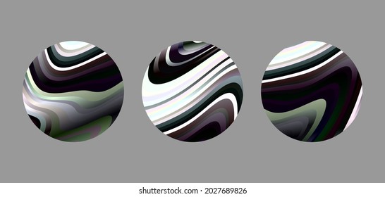 Cartoon abstract planets for cosmic design.  Fluid circle gradients set, soft round buttons.