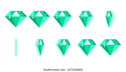 Cartoon abstract precious gemstone flat icon rotating. Vector sprite sheet isolated on white background. Wealth, investment, jewelry, romance concept. For web, mobile app, game ui, design, animation 