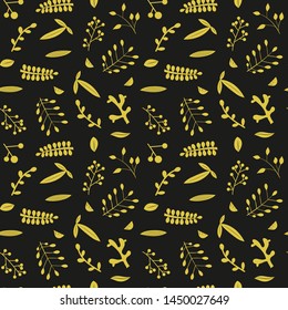 Cartoon abstract seamless pattern with plants, leaves or trees in trendy geometric flat style. Minimalistic colorful vector design texture.