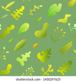 Cartoon abstract seamless pattern with plants, leaves or trees in trendy geometric flat style. Minimalistic colorful vector design texture.