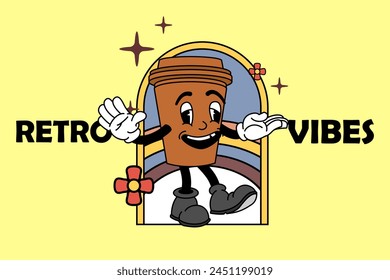 Cartoon abstract stickers. Retro comic character with facial expressions, legs and glows. Running star, walking happy apple, cheerful bulb with face. Vector collection
