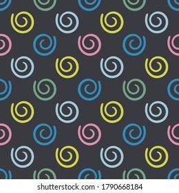 Cartoon abstract swirl seamless pattern. Curly geo infinity backdrop. Twist geometric wrapping paper. Vector illustration. 