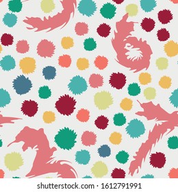 Cartoon abstract vector minimalistic flat multicolor pattern. Repeating design fluffy circles and numeral for textile, print, wrapping. Seamless Phone, Desktop wallpaper colorful round digital shapes