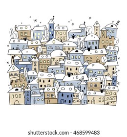 Cartoon of abstract winter village for christmas design - vector illustration