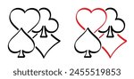 Cartoon ace, king, queen, jack. Cards game spades. Queen, King, Heart, Ace. Poker player card. Spade jack pattern. Vector bridge icon. Gambling play suit black blackjack. Casino club gaming logo. 