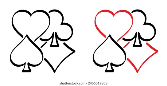 Cartoon ace, king, queen, jack. Cards game spades. Queen, King, Heart, Ace. Poker player card. Spade jack pattern. Vector bridge icon. Gambling play suit black blackjack. Casino club gaming logo. 