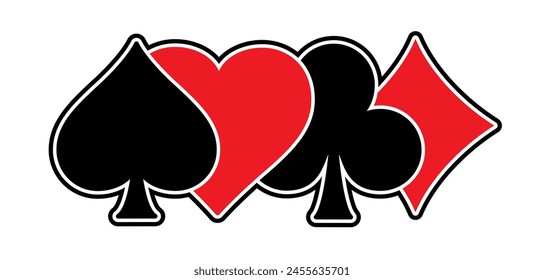 Cartoon ace, king, queen, jack. Cards game spades. Queen, King, Heart, Ace. Poker player card. Spade jack pattern. Vector bridge icon. Gambling play suit black blackjack. Casino club gaming. 