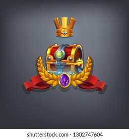 Cartoon achievement coat of arms with elements victory. Vector illustration.