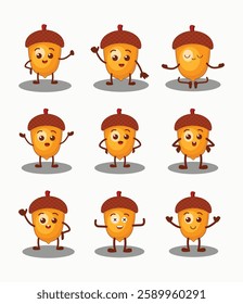 Cartoon Acorn Character Pose – Playful Fall Mascot Design
