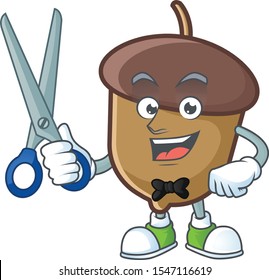 cartoon acorn seed with barber character shape