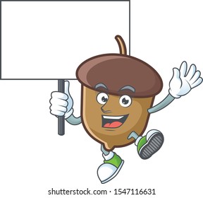 cartoon acorn seed with bring board character shape