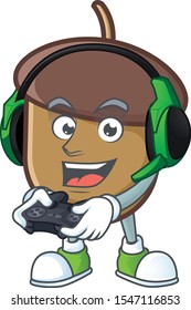 cartoon acorn seed with bring gaming character shape