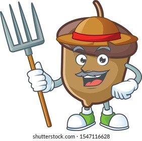 cartoon acorn seed with farmer character shape